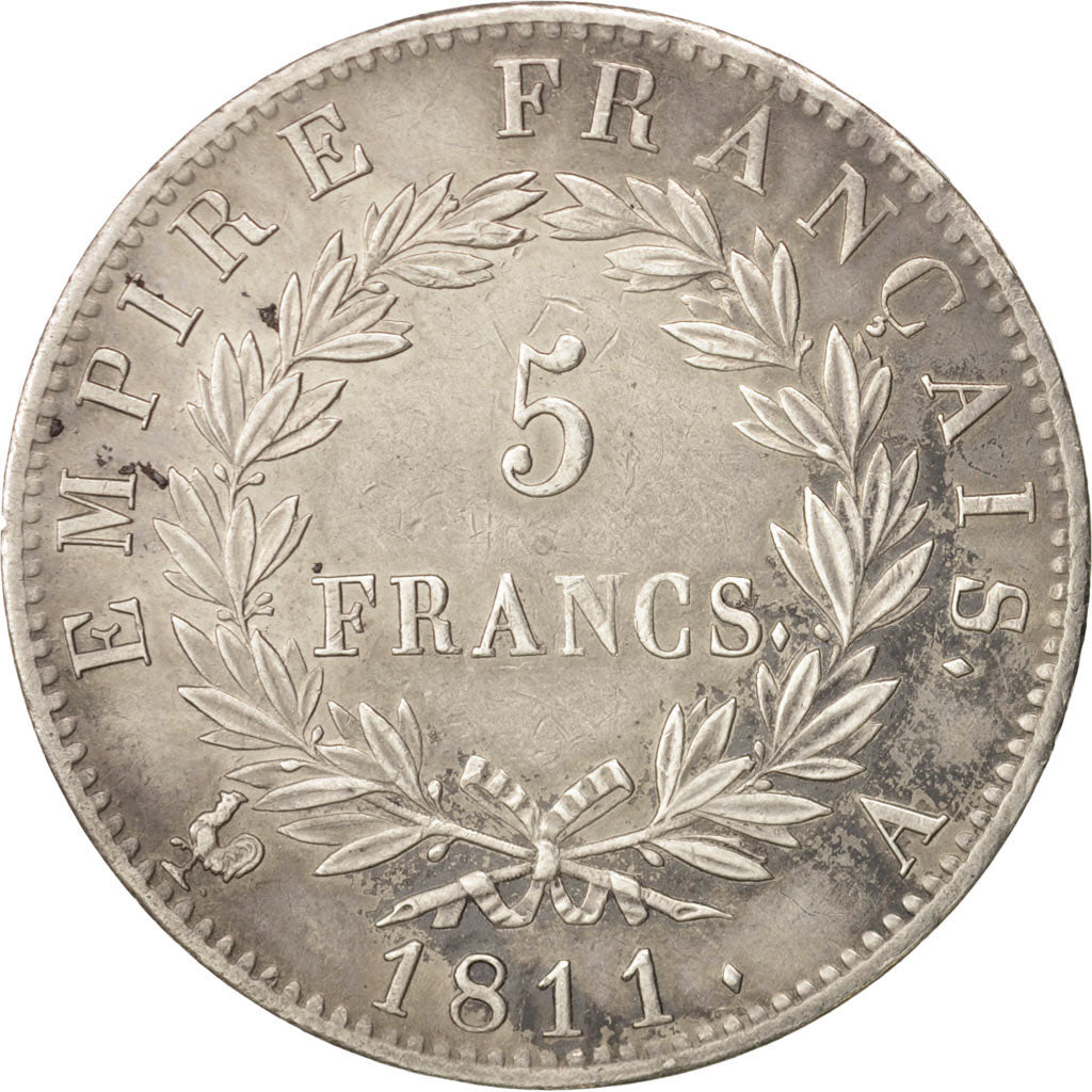 France, Napoléon I, 5 Francs, 1811, Paris, AU(50-53), Silver, KM:694.1