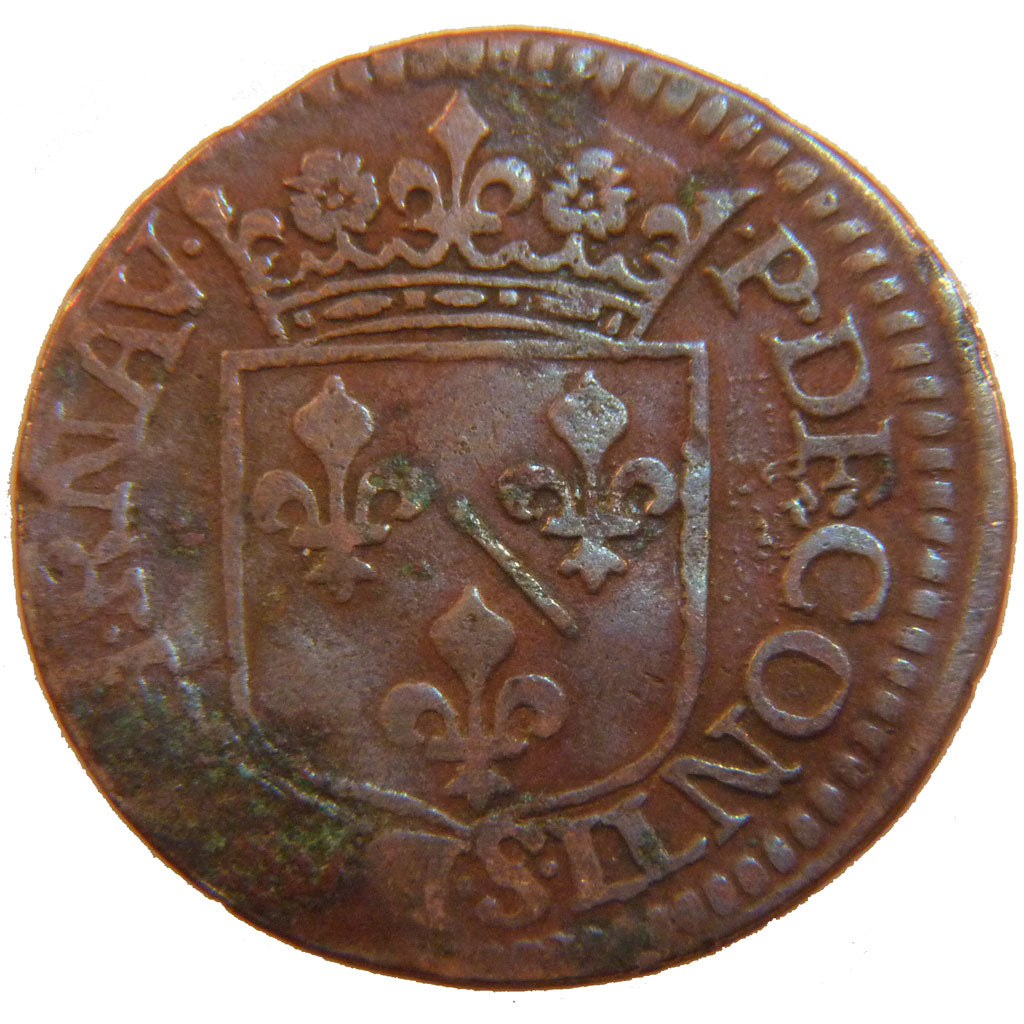 FRANCE, Liard, 1614, VF(30-35), Copper, Boudeau #1819, 3.70