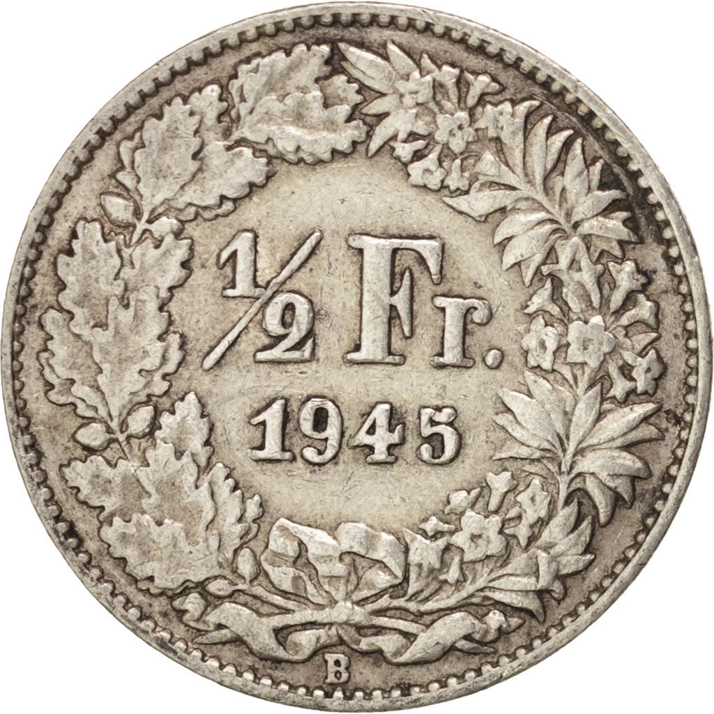 Coin, Switzerland, 1/2 Franc, 1945, Bern, EF(40-45), Silver, KM:23