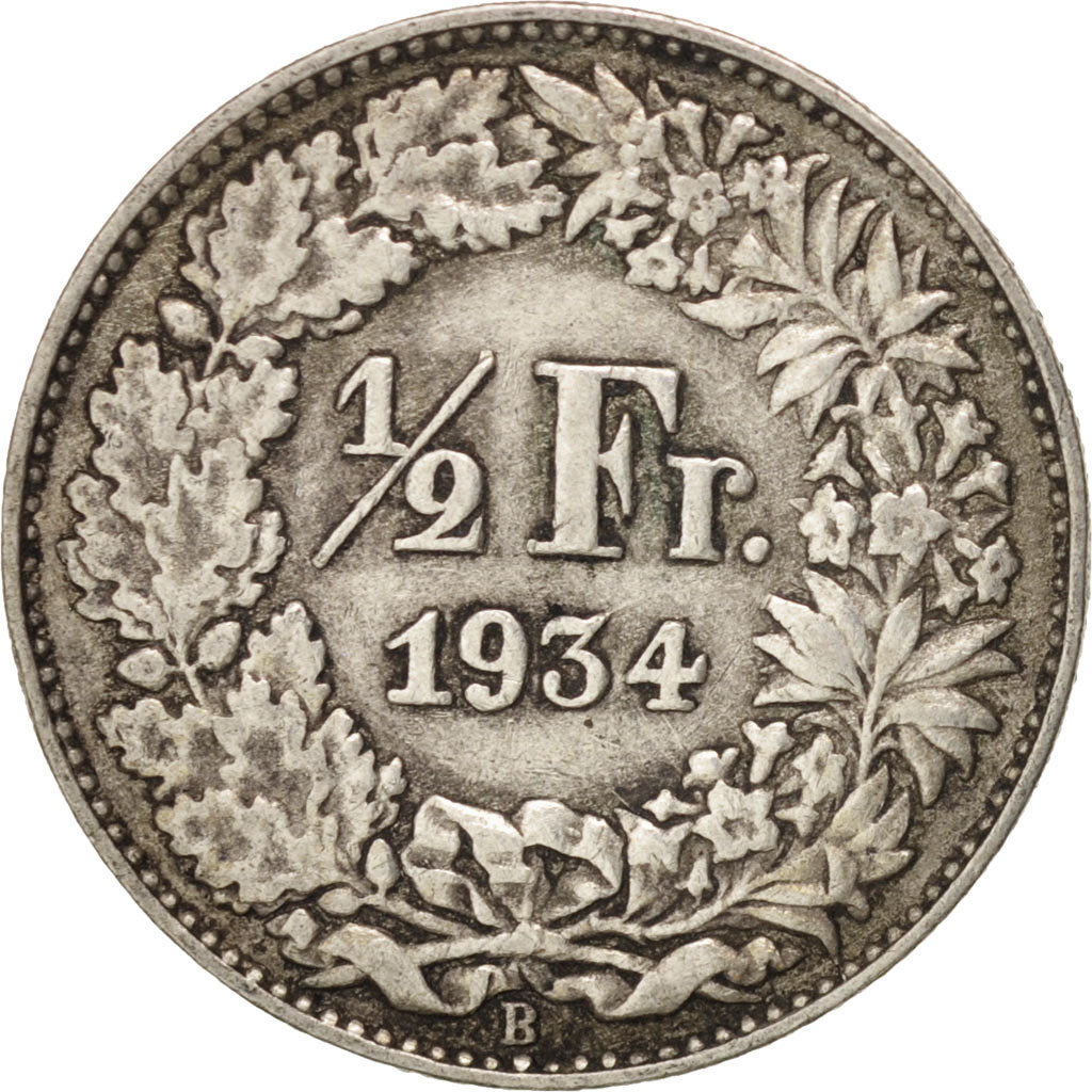 Coin, Switzerland, 1/2 Franc, 1934, Bern, EF(40-45), Silver, KM:23