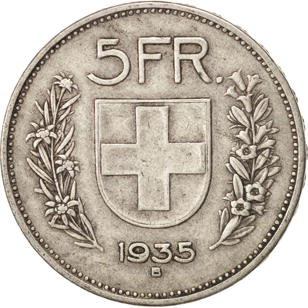 Coin, Switzerland, 5 Francs, 1935, Bern, EF(40-45), Silver, KM:40