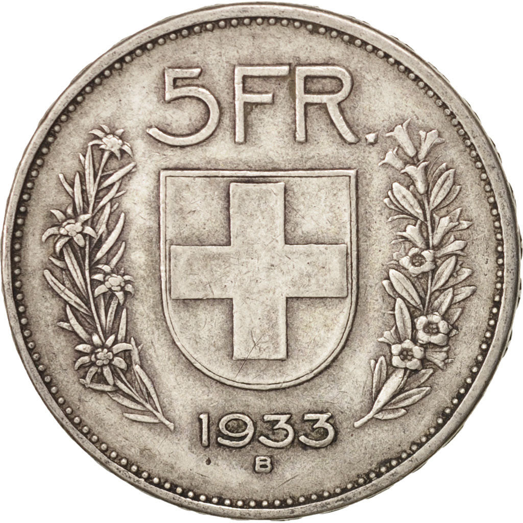 Schweiz, 5 Francs, 1933, Bern, SS, Silber, KM:40