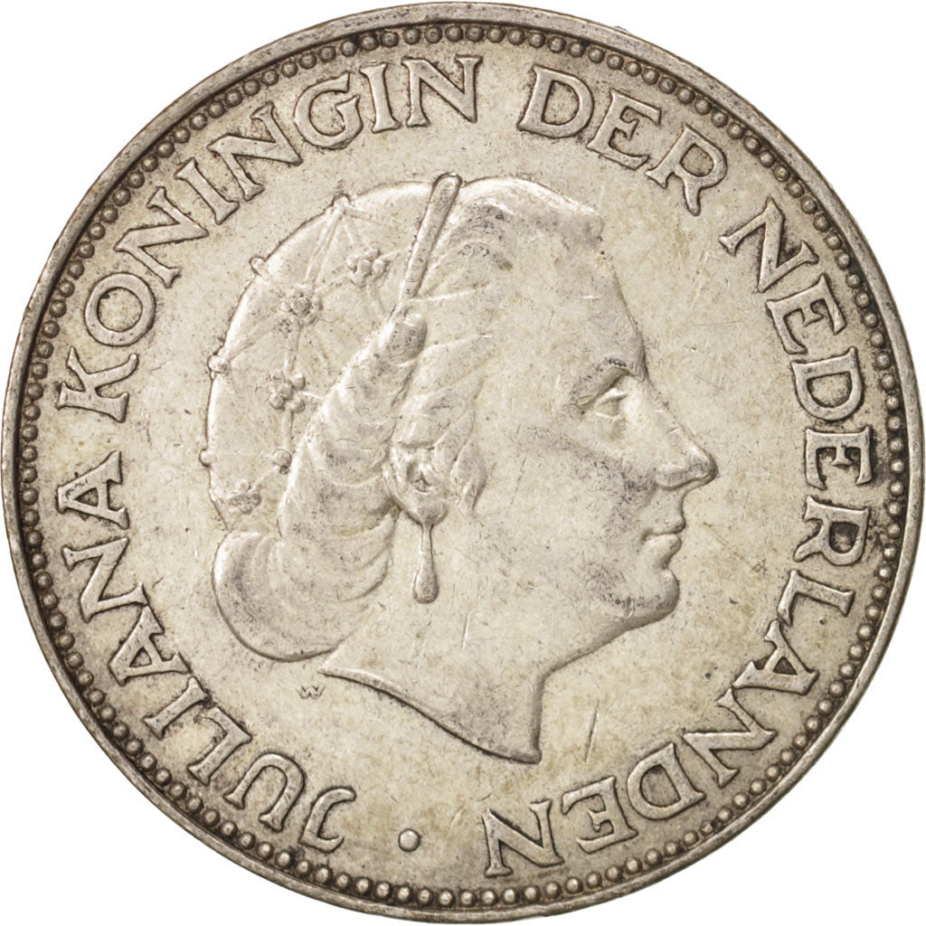 Coin, Netherlands, Juliana, 2-1/2 Gulden, 1960, AU(50-53), Silver, KM:185