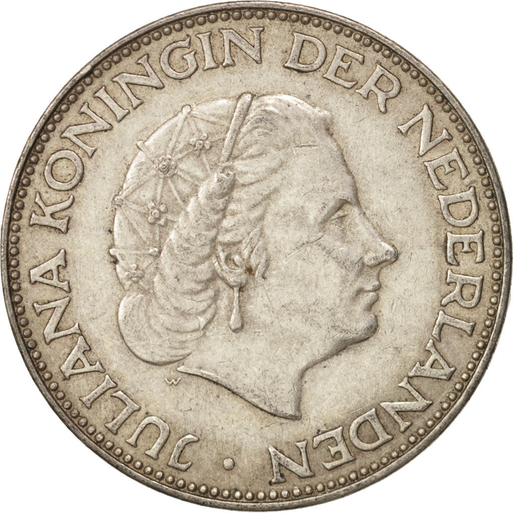Coin, Netherlands, Juliana, 2-1/2 Gulden, 1962, AU(50-53), Silver, KM:185