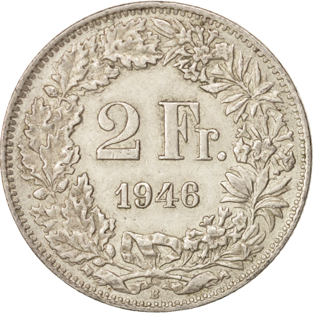 Coin, Switzerland, 2 Francs, 1946, Bern, AU(55-58), Silver, KM:21