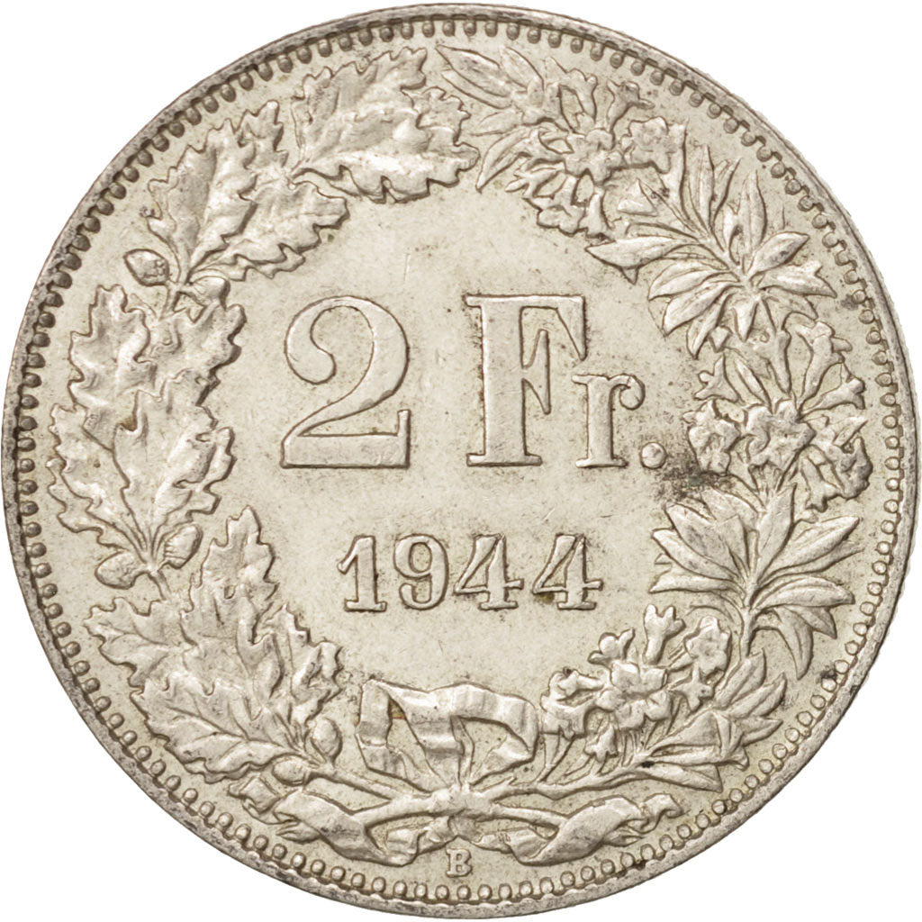 Coin, Switzerland, 2 Francs, 1944, Bern, AU(55-58), Silver, KM:21
