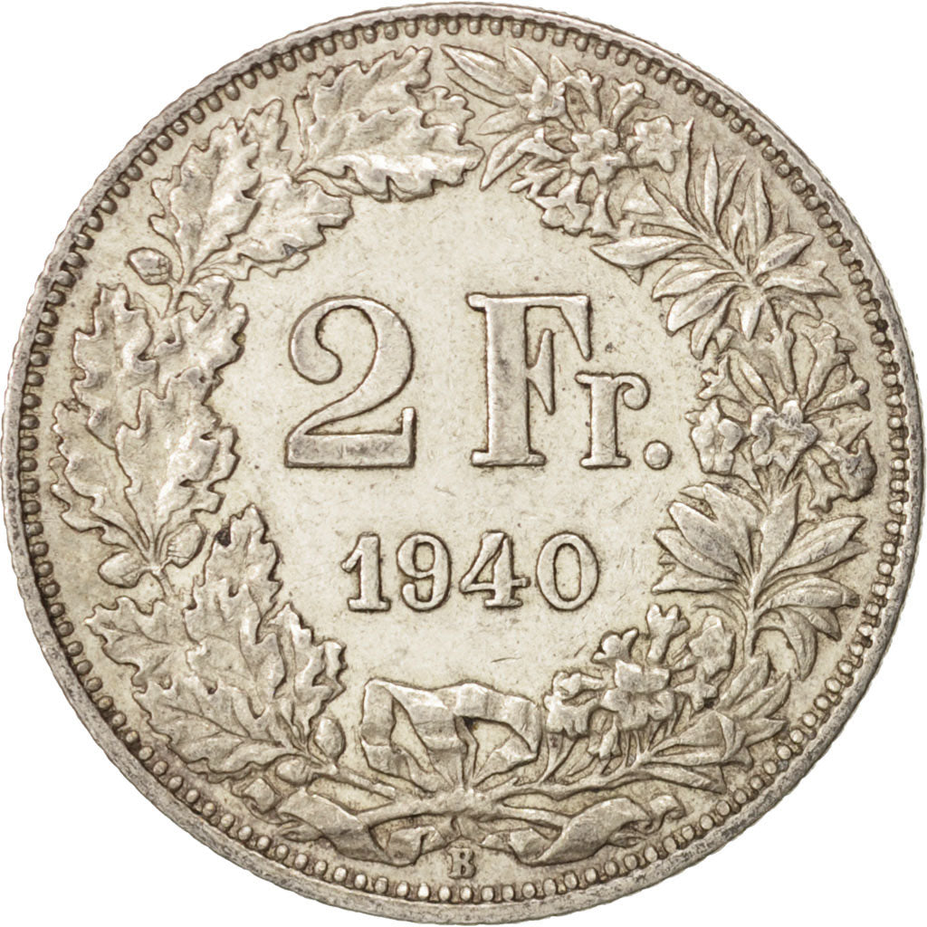 Switzerland, 2 Francs, 1940, Bern, AU(50-53), Silver, KM:21