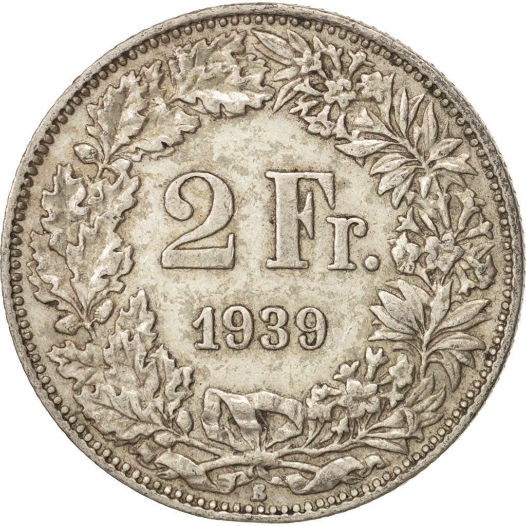 Coin, Switzerland, 2 Francs, 1939, Bern, AU(50-53), Silver, KM:21