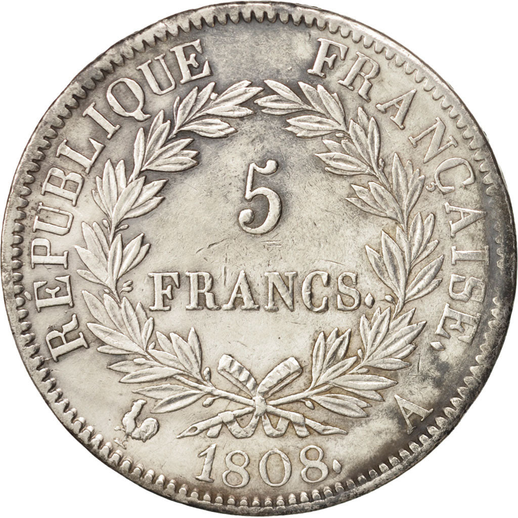 France, Napoléon I, 5 Francs, 1808, Paris, AU(50-53), Silver, KM:686.1