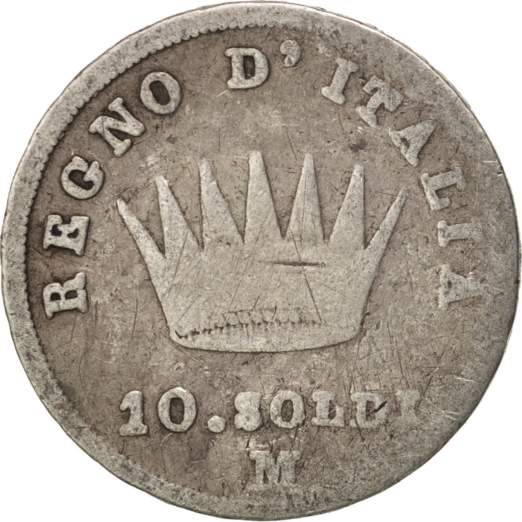 Estados italianos, KINGDOM OF NAPOLEON, 10 Soldi, 1809, Milan, BC, Plata, KM:6.1