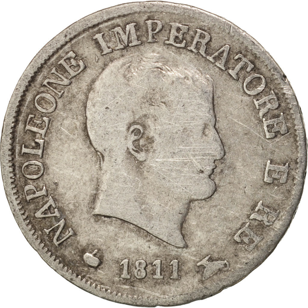 ITALIAN STATES, KINGDOM OF NAPOLEON, 10 Soldi, 1811, Milan, VF(20-25), Silver