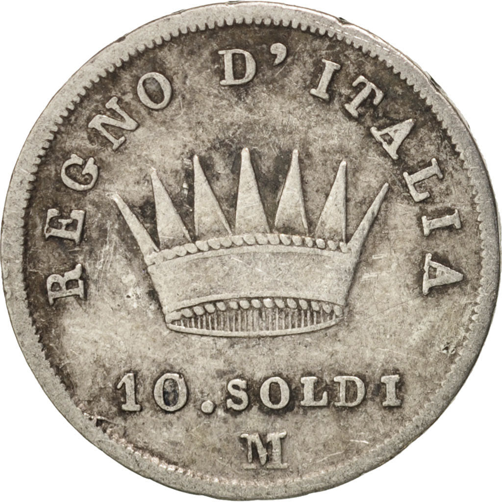 ITALIAN STATES, KINGDOM OF NAPOLEON, 10 Soldi, 1811, Milan, VF(20-25), Silver