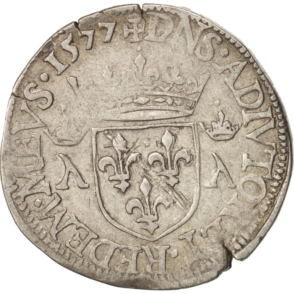 Coin, France, DOMBES, Louis II, Teston, 1577, Trévoux, F(12-15), Silver