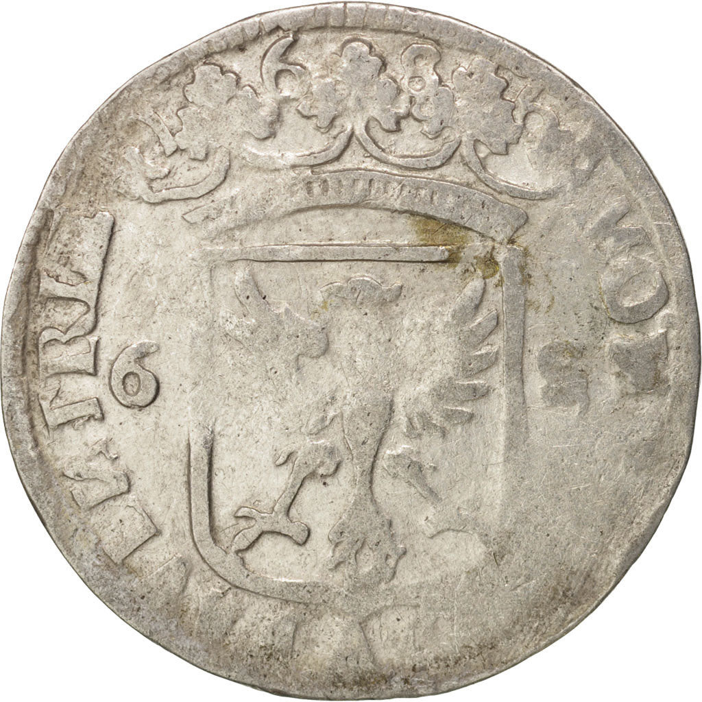 Netherlands, DEVENTER, 6 Stuivers, Rijderschelling, 1686, F(12-15), Silver