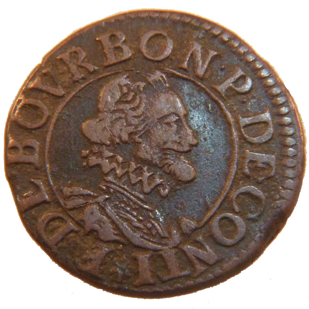 FRENCH STATES, 2 Deniers, Tournois, KM #5, AU(50-53), Copper, Boudeau #1820,...