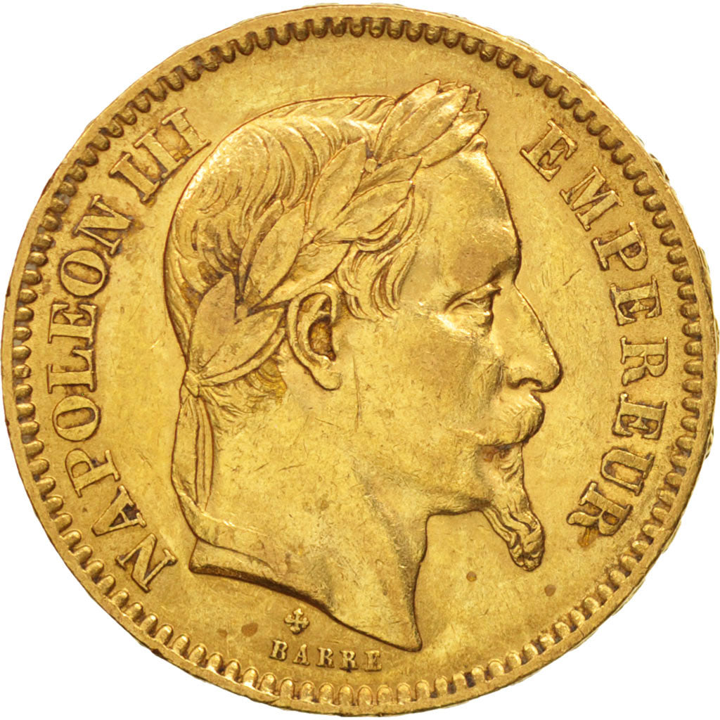 Moneta, Francia, Napoleon III, Napoléon III, 20 Francs, 1864, Strasbourg, BB