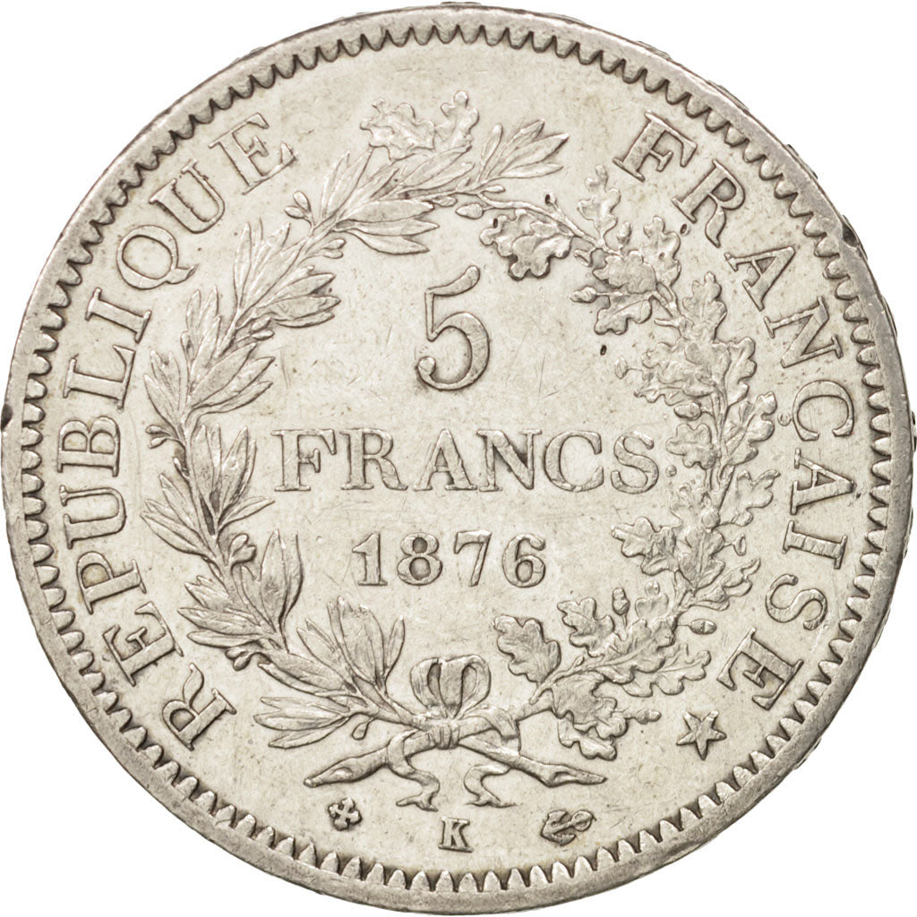 Monnaie, France, Hercule, 5 Francs, 1876, Bordeaux, TTB, Argent, KM:820.2