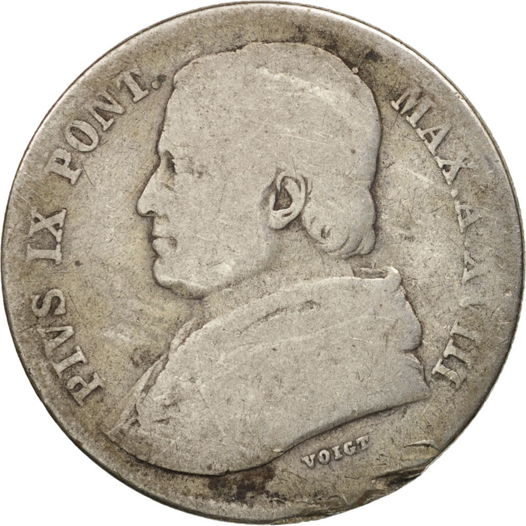 ITALIAN STATES, PAPAL STATES, Pius IX, 20 Baiocchi, 1863-XVIII, Rome, F(12-15)