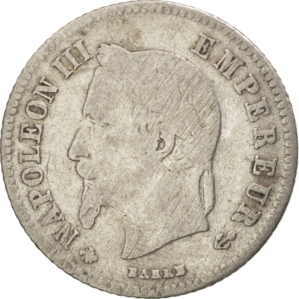 Francia, Napoleon III, 20 Centimes, 1864, Paris, BC, Plata, KM:805.1