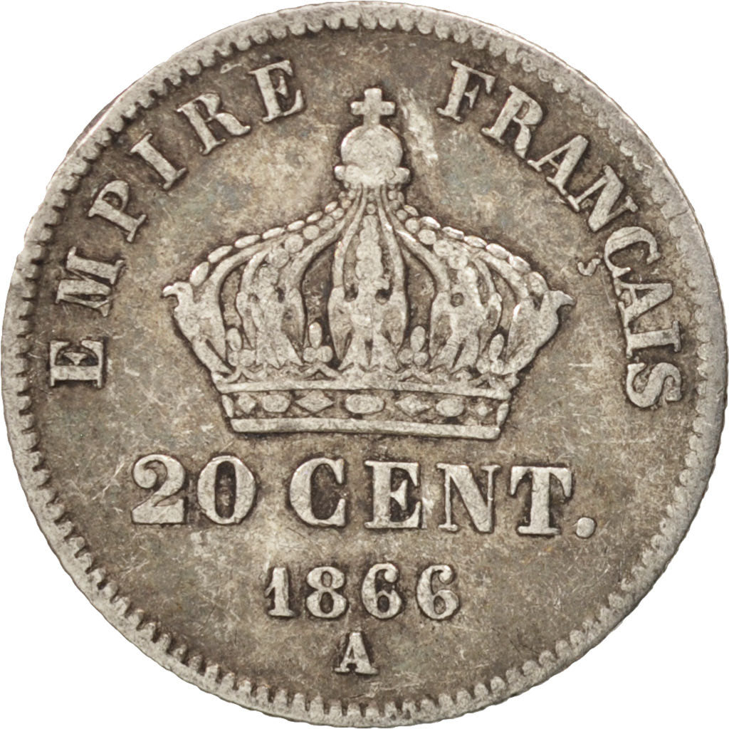 Moneta, Francia, Napoleon III, Napoléon III, 20 Centimes, 1866, Paris, MB+