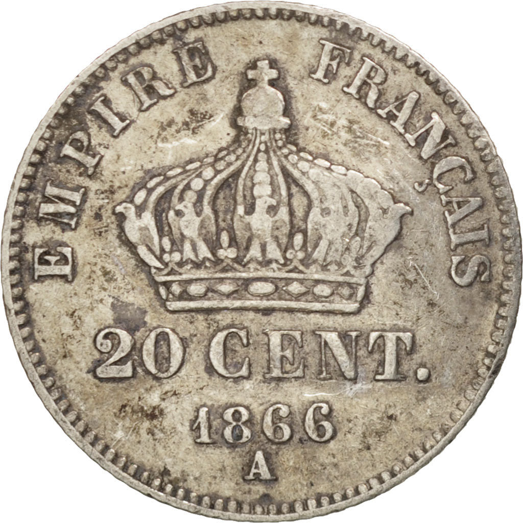 France, Napoleon III, 20 Centimes, 1866, Paris, EF(40-45), Silver, KM:805.1
