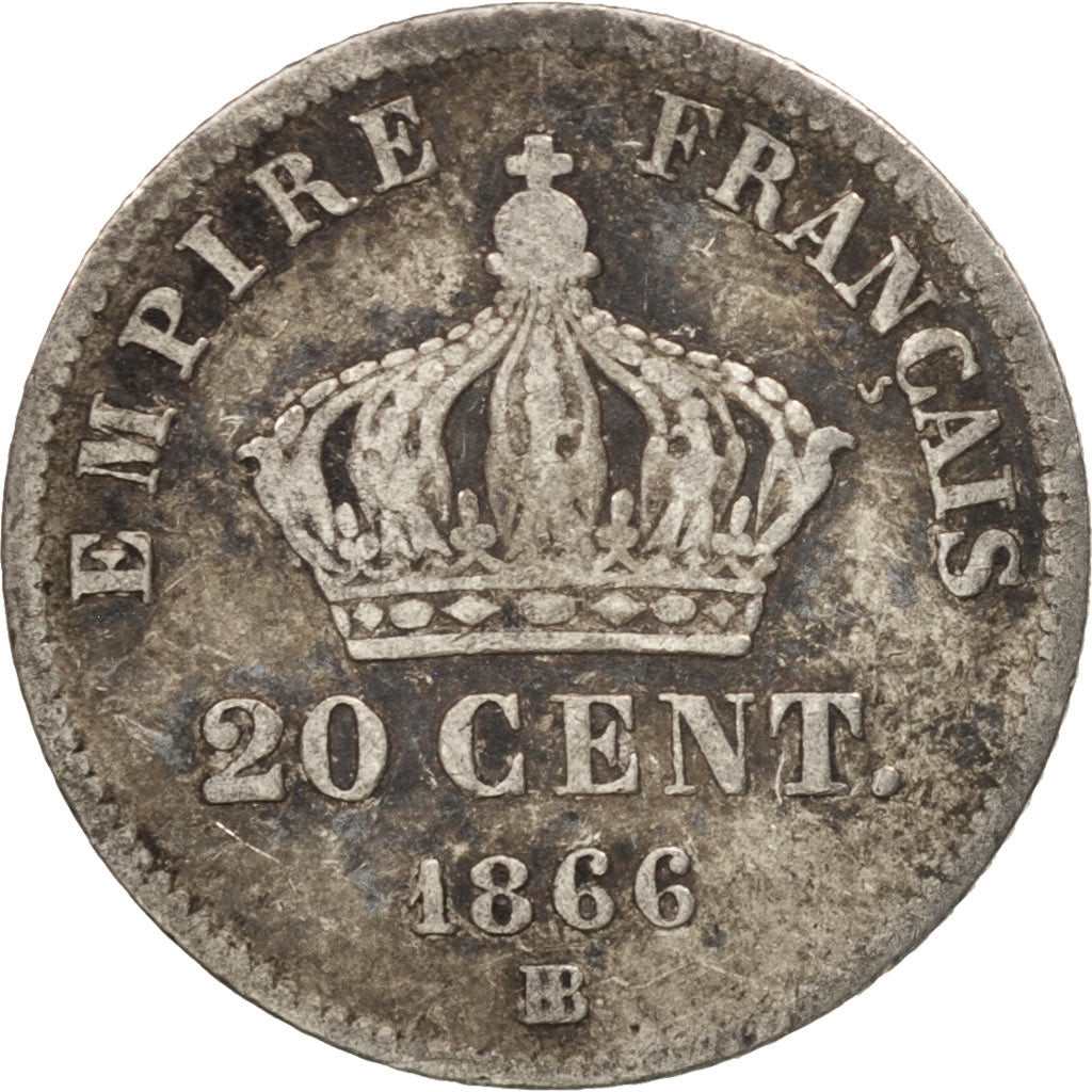 France, Napoléon III, 20 Centimes, 1866, Strasbourg, VF(20-25), Silver, KM:805.2