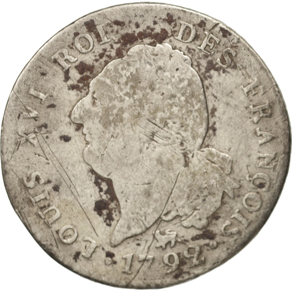 France, Louis XVI, 30 sols françois, 1792, Paris, BC, Plata, KM:606.1