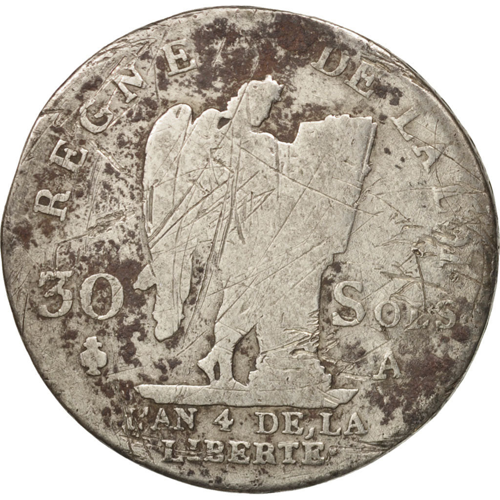 France, Louis XVI, 30 sols françois, 1792, Paris, BC, Plata, KM:606.1