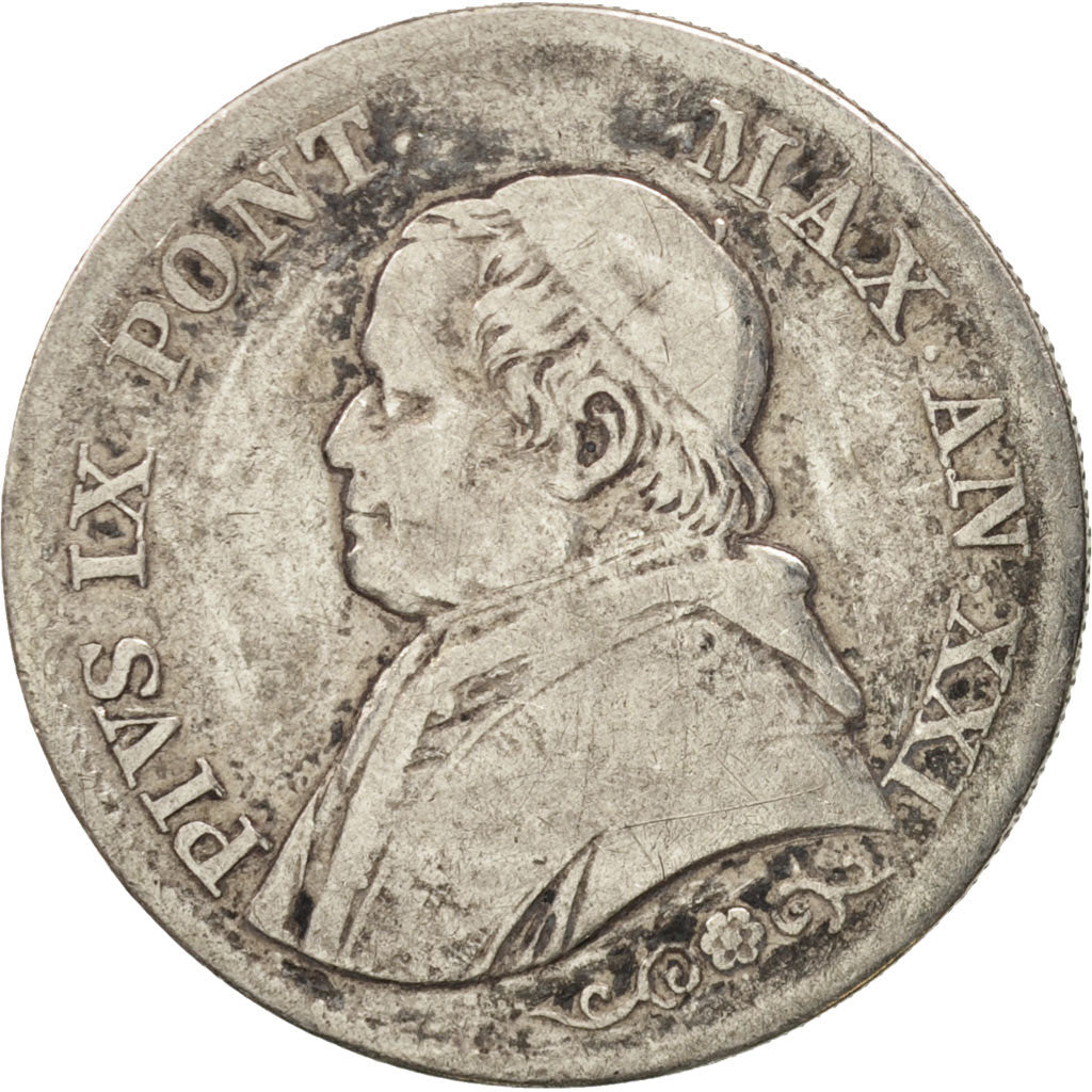 ITALIAN STATES, PAPAL STATES, Pius IX, Lira, 1866, Rome, VF(20-25), Silver