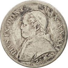 ITALIAN STATES, PAPAL STATES, Pius IX, Lira, 1866, Rome, VF(20-25), Silver