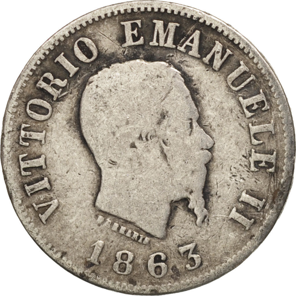 Italy, Vittorio Emanuele II, 50 Centesimi, 1863, Milan, VG(8-10), Silver