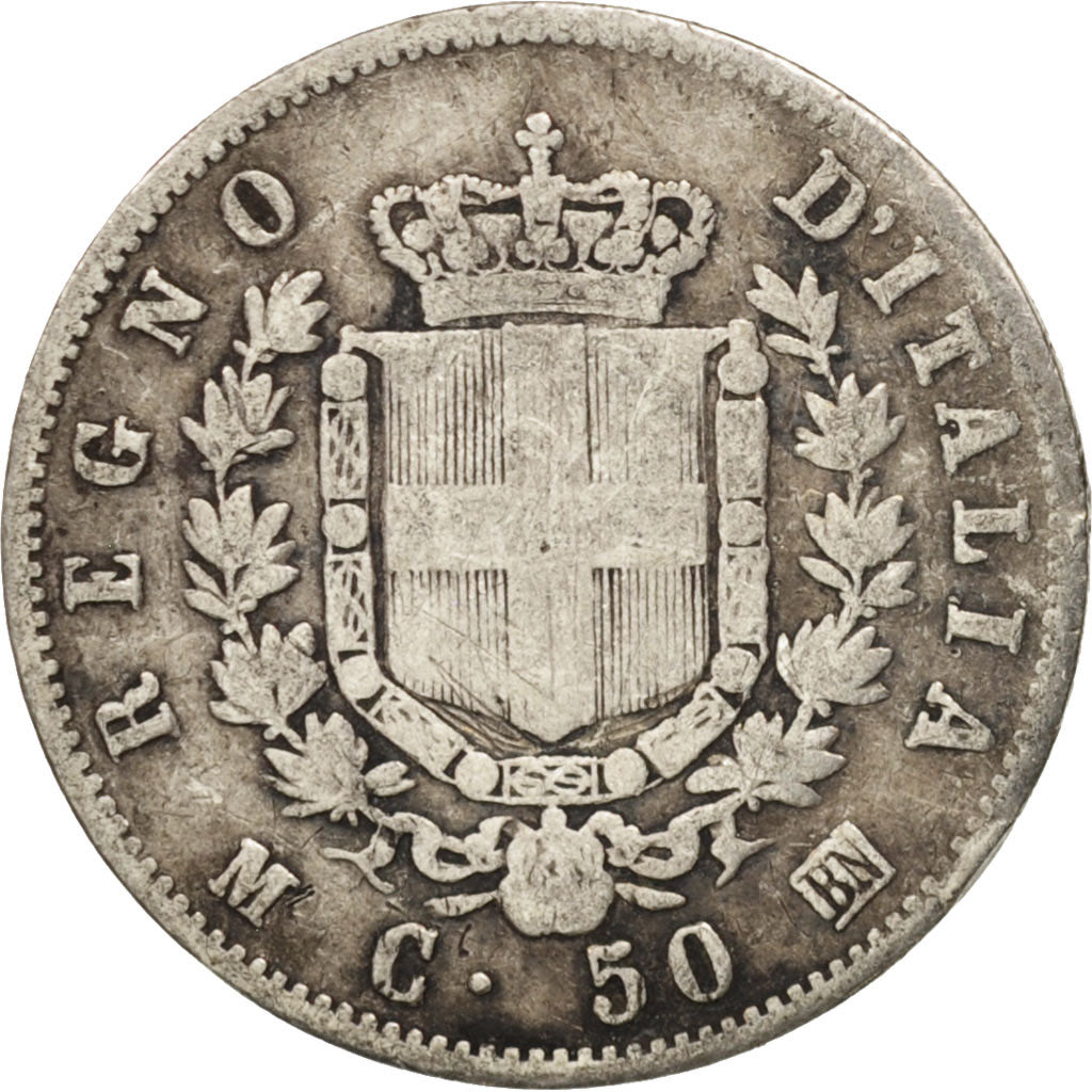 Italy, Vittorio Emanuele II, 50 Centesimi, 1863, Milan, VG(8-10), Silver