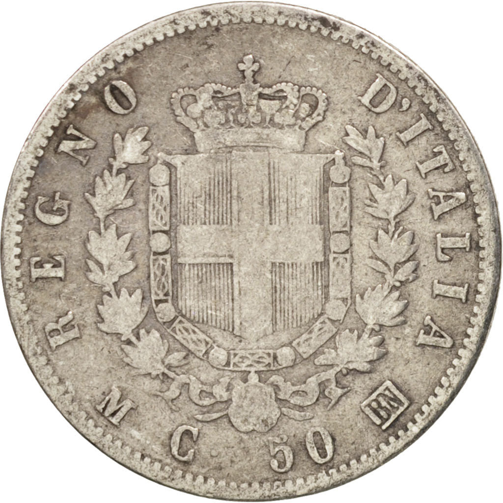 Italy, Vittorio Emanuele II, 50 Centesimi, 1863, Milan, VG(8-10), Silver