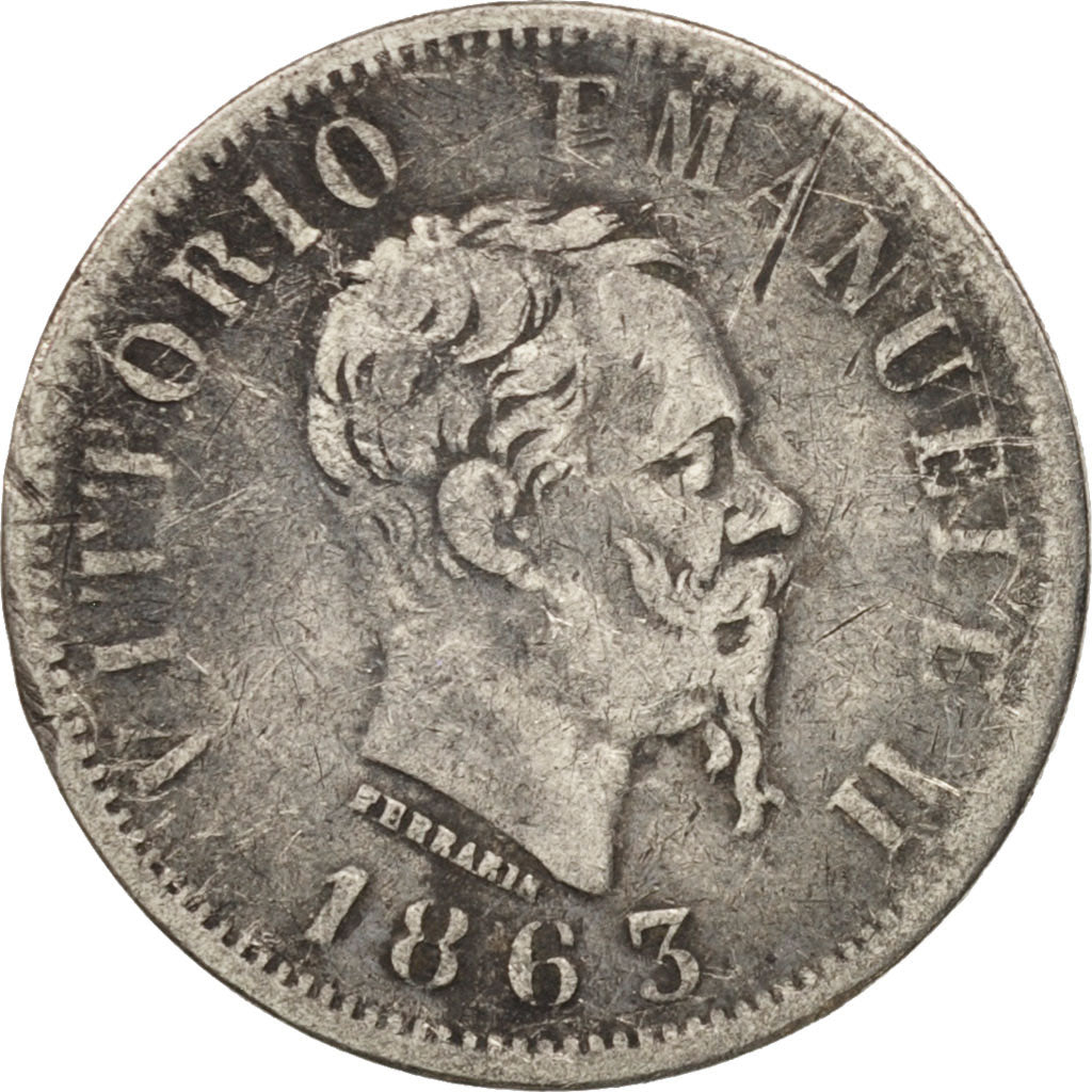 Italy, Vittorio Emanuele II, 50 Centesimi, 1863, Naples, VF(20-25), Silver