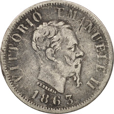 Italy, Vittorio Emanuele II, 50 Centesimi, 1863, Naples, VF(20-25), Silver