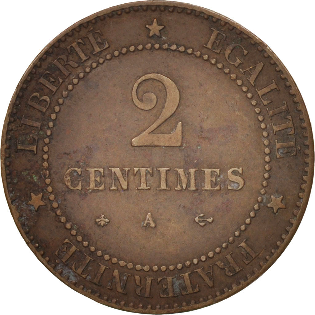 France, Cérès, 2 Centimes, 1877, Paris, EF(40-45), Bronze, KM:827.1