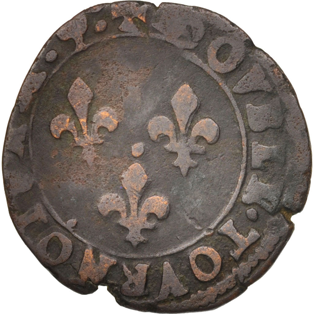Frankreich, Henri III, Double Tournois, 1587, Lyon, S, Copper, CGKL:64