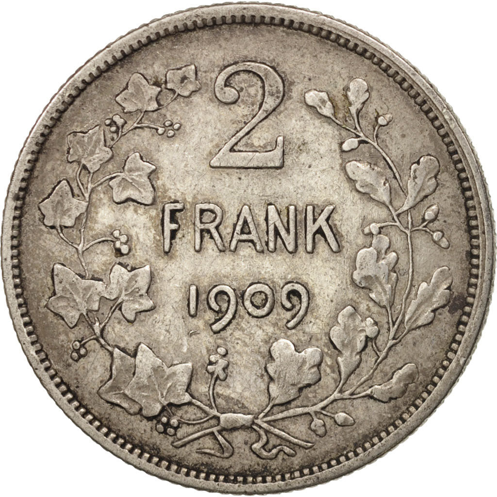 Belgium, Leopold II, 2 Francs, 2 Frank, 1909, EF(40-45), Silver, KM:59