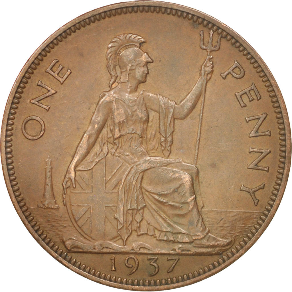 Coin, Great Britain, George VI, Penny, 1937, AU(50-53), Bronze, KM:845