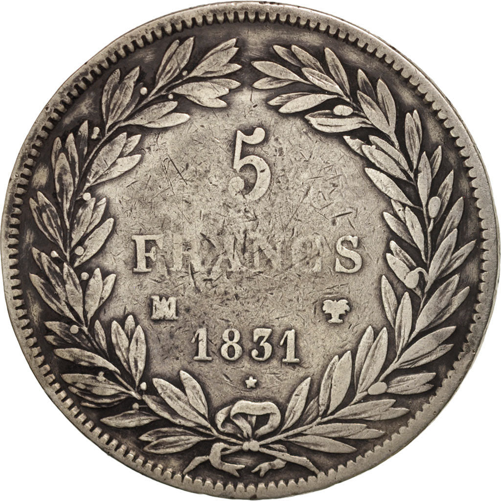 Moneta, Francia, Louis-Philippe, 5 Francs, 1831, Marseille, MB, Argento