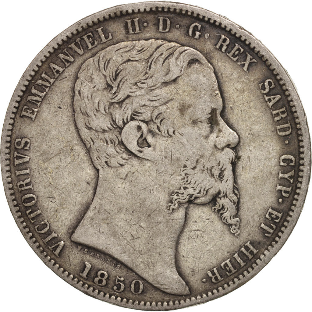 Monnaie, États italiens, SARDINIA, Vittorio Emanuele II, 5 Lire, 1850, Torino