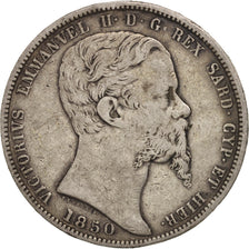 Monnaie, États italiens, SARDINIA, Vittorio Emanuele II, 5 Lire, 1850, Torino