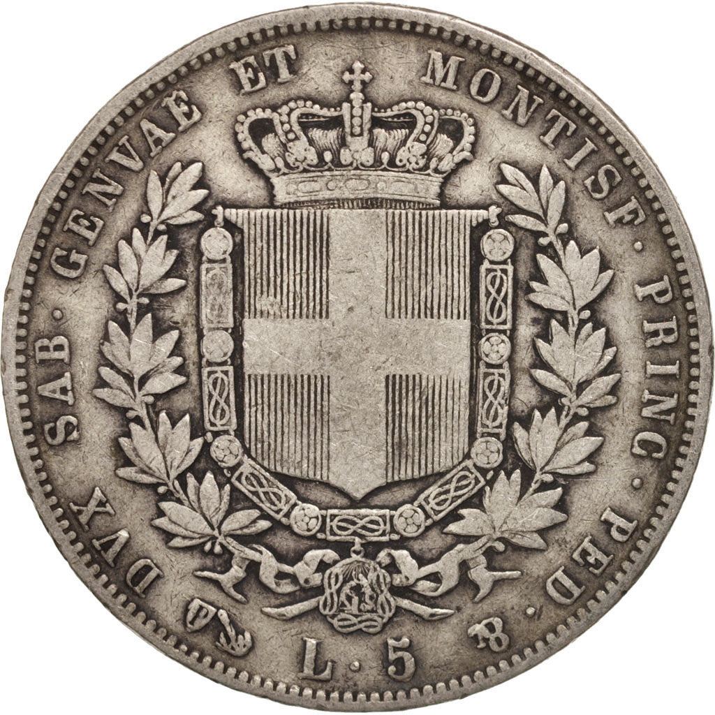 Monnaie, États italiens, SARDINIA, Vittorio Emanuele II, 5 Lire, 1850, Torino