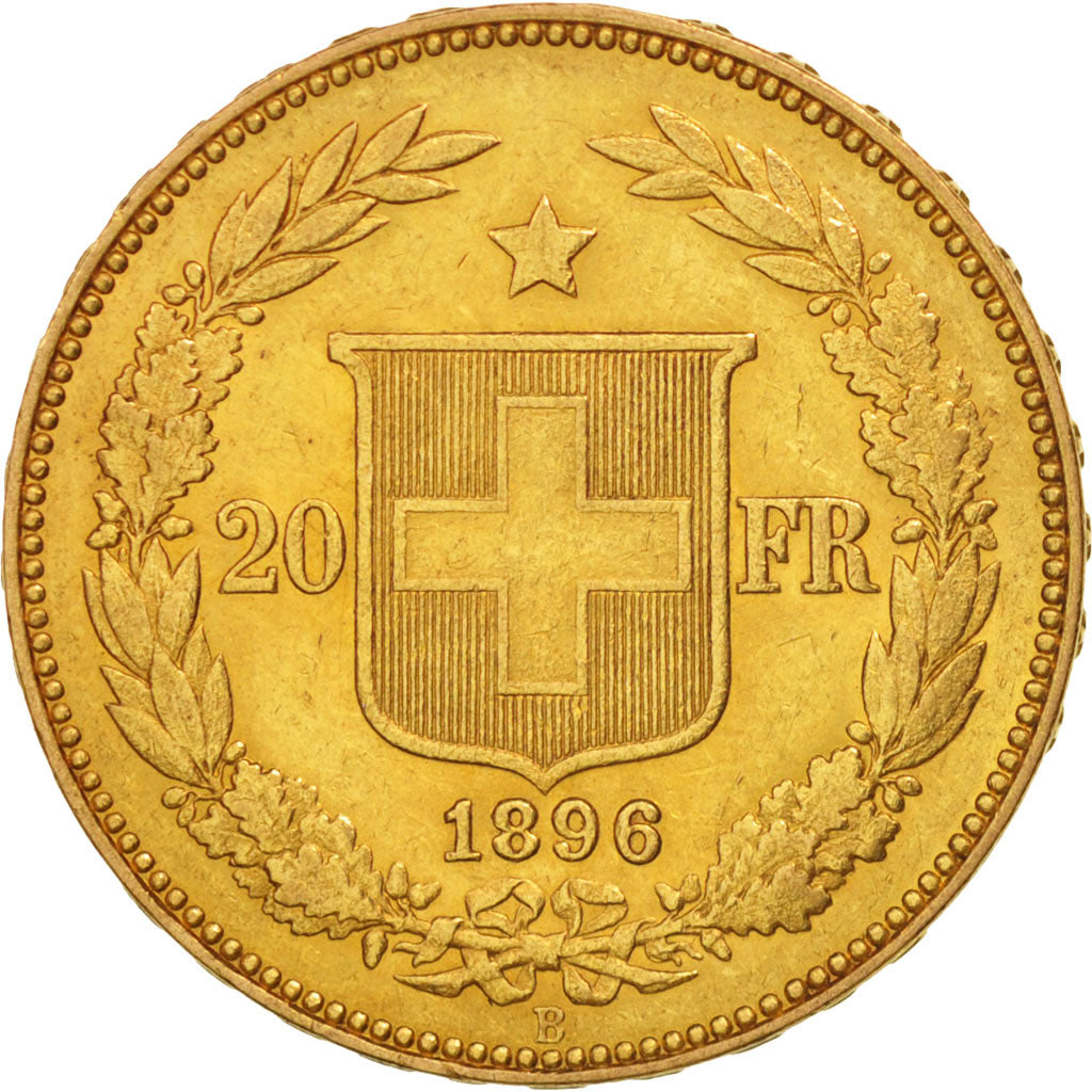Suiza, 20 Francs, 1896, Bern, MBC+, Oro, KM:31.3