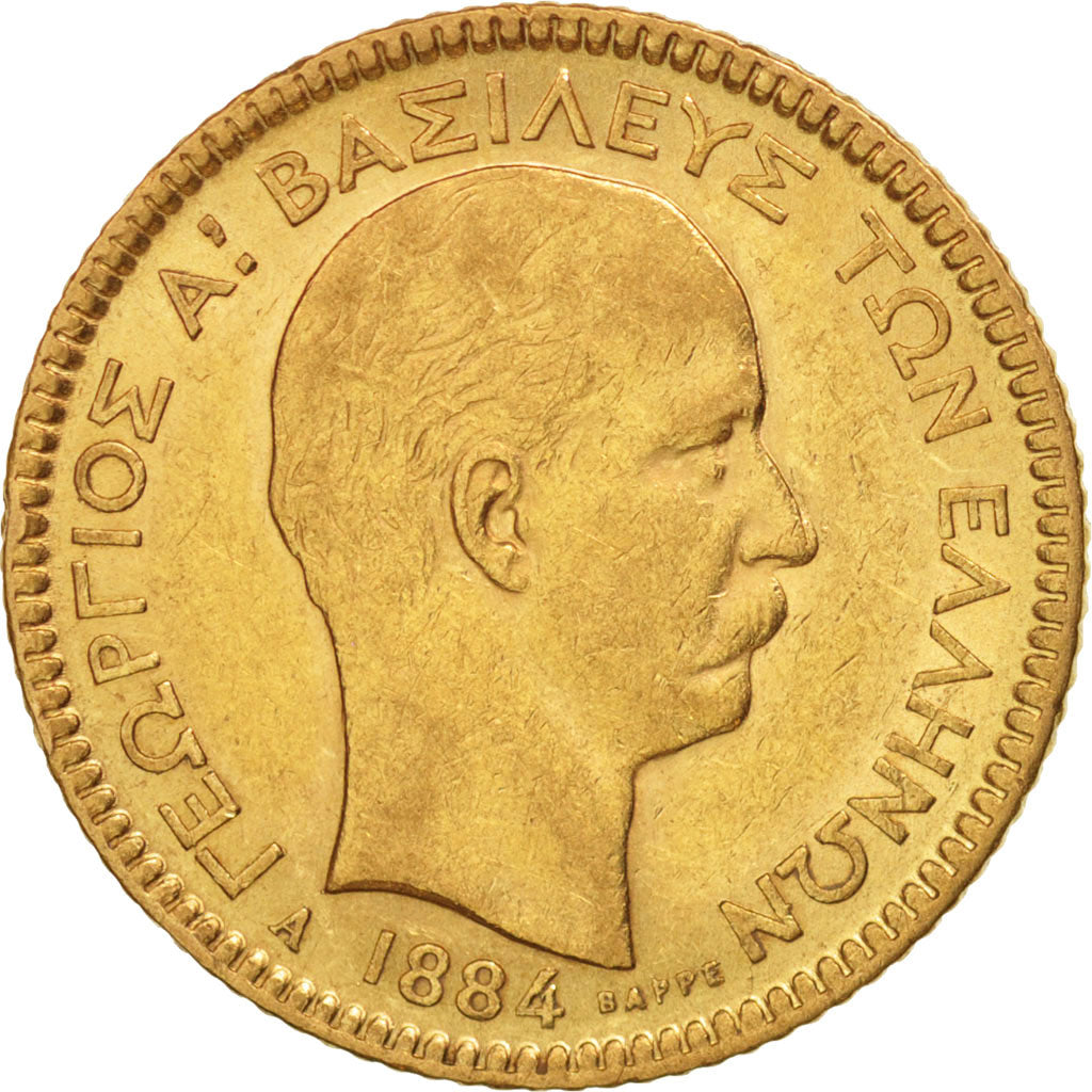 Greece, George I, 20 Drachmai, 1884, Paris, EF(40-45), Gold, KM:56