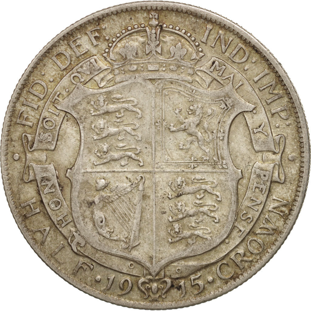 Great Britain, George V, 1/2 Crown, 1915, EF(40-45), Silver, KM:818.1