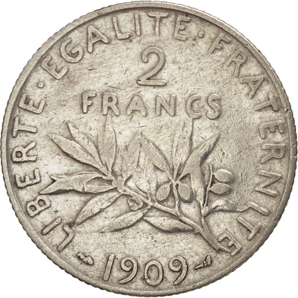 Coin, France, Semeuse, 2 Francs, 1909, Paris, VF(20-25), Silver, KM:845.1