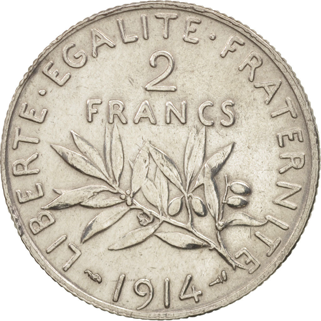 France, Semeuse, 2 Francs, 1914, Paris, EF(40-45), Silver, KM:845.1