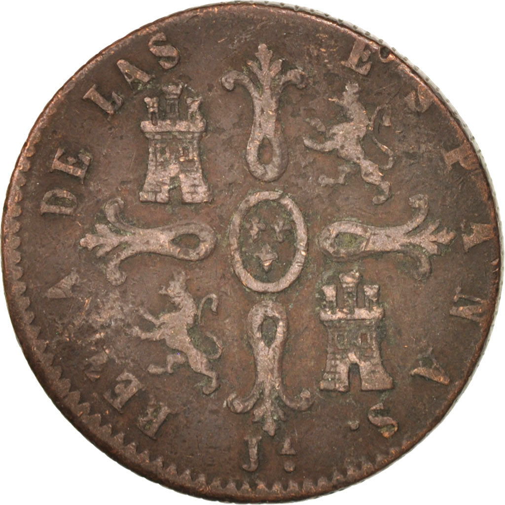 Moneda, España, Isabel II, 8 Maravedis, 1847, Jubia, BC+, Cobre, KM:531.2