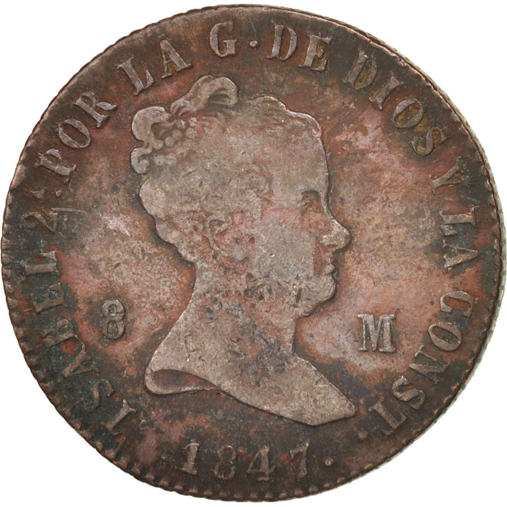 Spain, Isabel II, 8 Maravedis, 1847, Jubia, VF(20-25), Copper, KM:531.2